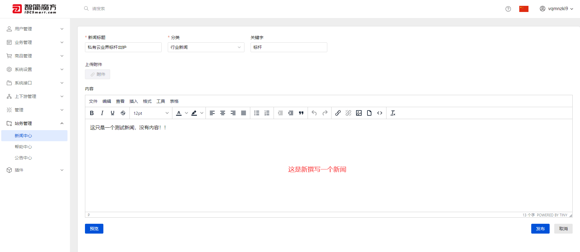 这里演示 新撰写一篇新闻资讯界面截图