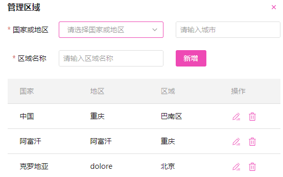 l 先添加区域,按照业务场景设置即可界面截图