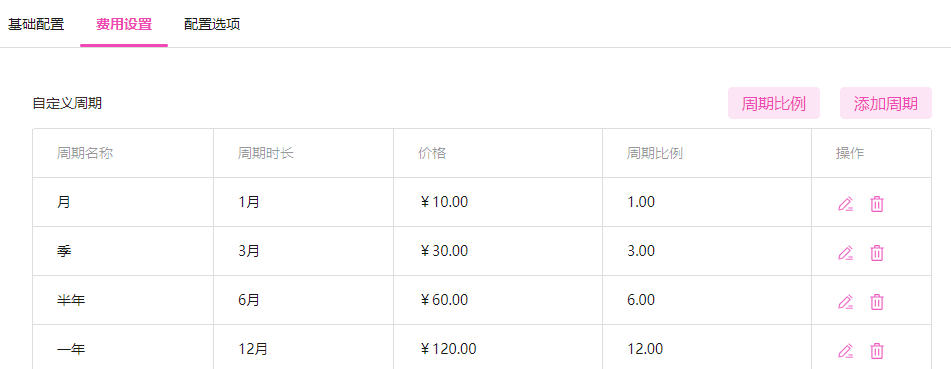 费用设置,根据业务场景进行设置即可界面截图