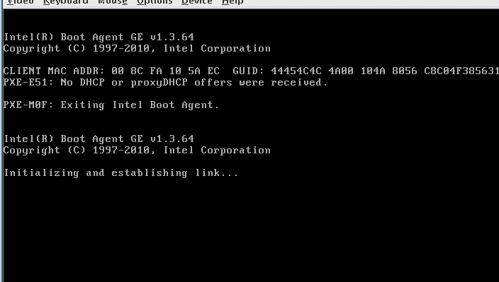 提示：NO DHCP or proxyDHCP 相关操作界面截图