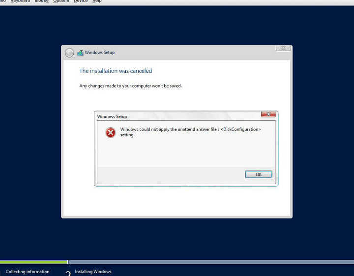 安装系统被迫取消并报错提示：windows co 相关操作界面截图