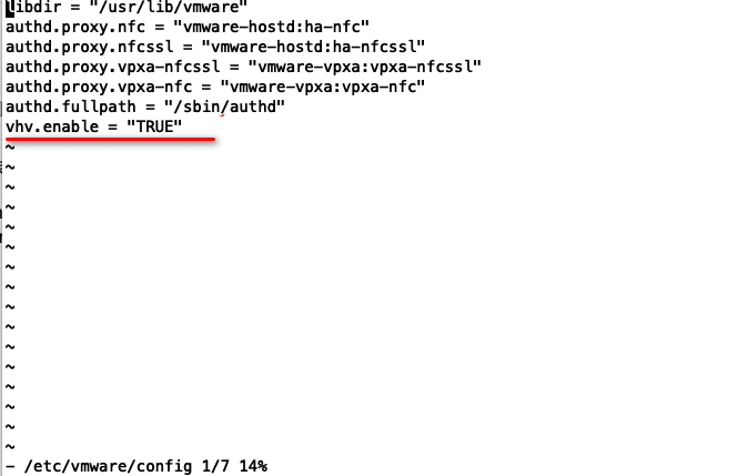 修改 /etc/vmware/config 配置文件界面截图