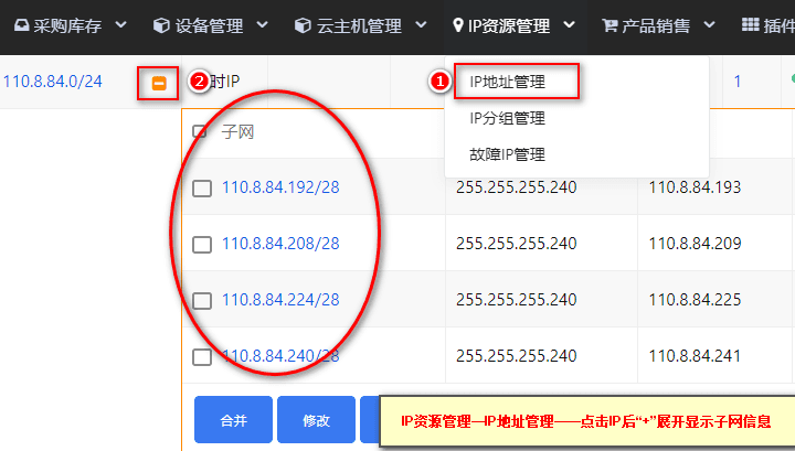 当 IP 段划分为子网时，添加非完整或删除子网及 IP 后界面截图