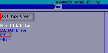 进入【Boot Type Order】界面，选择要设置的启动项界面截图