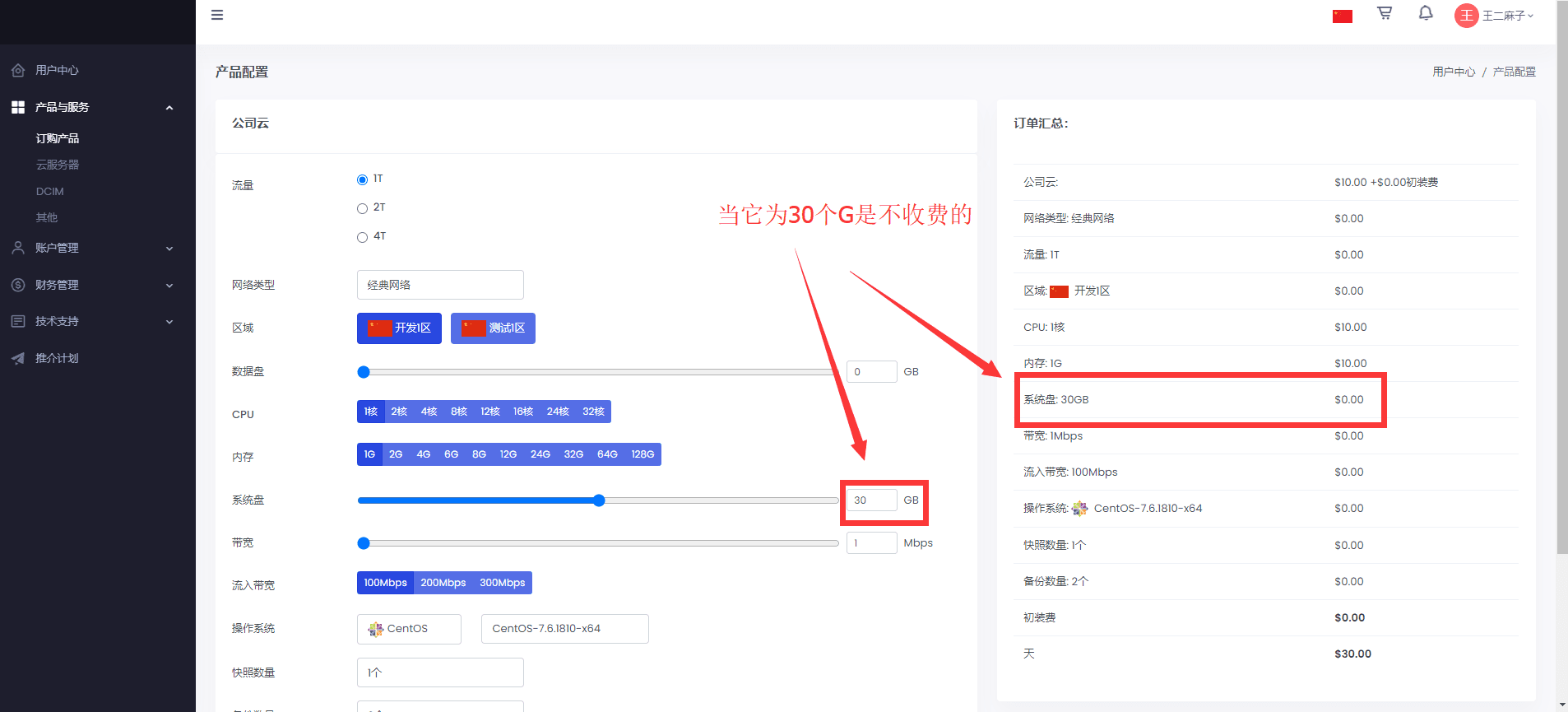 如：系统盘前 30 个 G 免费界面截图（三）