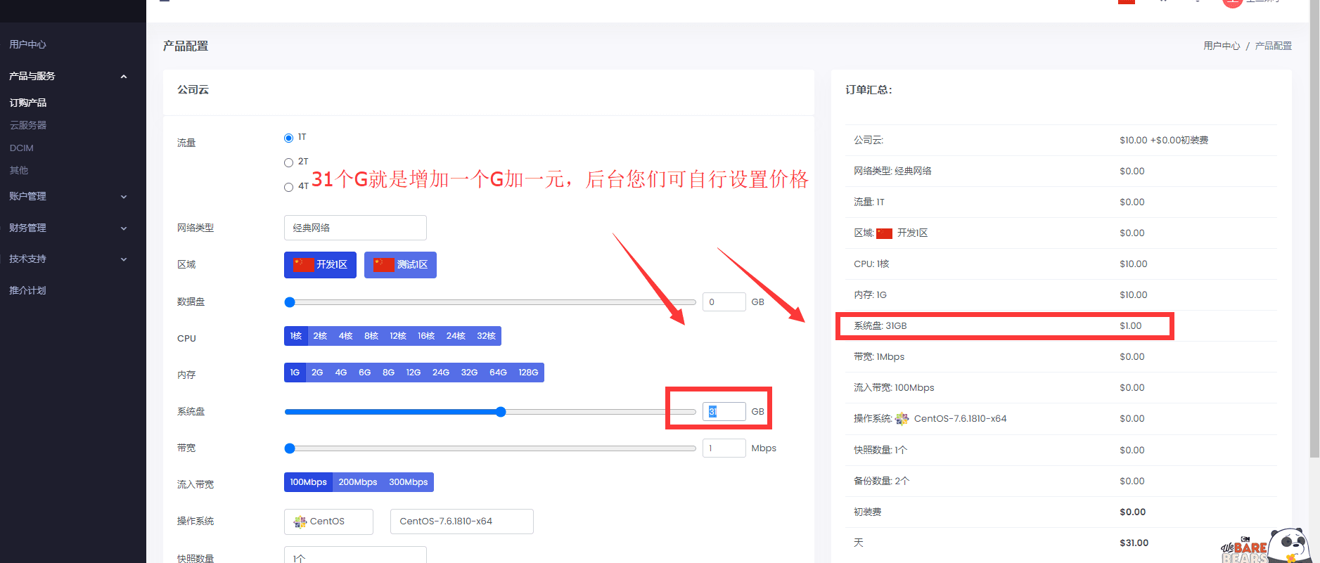 如：系统盘前 30 个 G 免费界面截图（四）