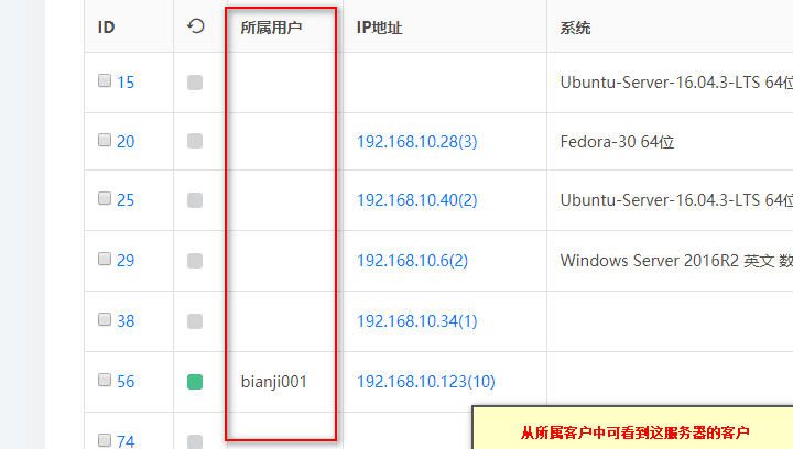 在客户端中即可查看服务器分配信息情况界面截图