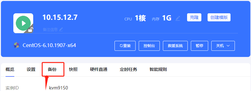 进入实例列表页面，点击实例的主机名，进入实例内页，如下界面截图