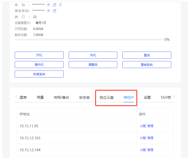 也可以进入云主机内页，直接将弹性 IP 分配给该云主机界面截图