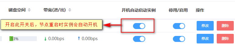 节点重启后，节点下的实例需要实现自动开机界面截图