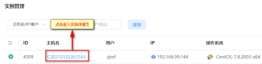 实例创建成功后，在列表页可看到该实例相关信息界面截图