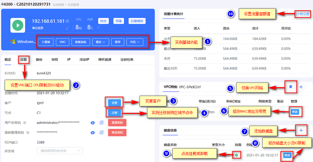 实例详情页相关说明界面截图