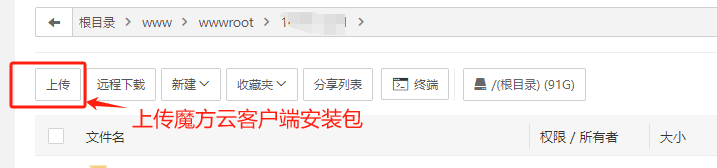 上传安装包到/www/wwwroot/目录界面截图