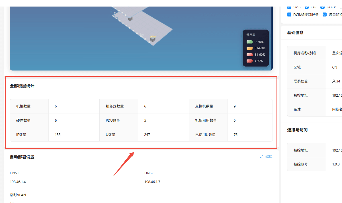 IP 数量：分配到此机房的公网/内网 IP 总数界面截图